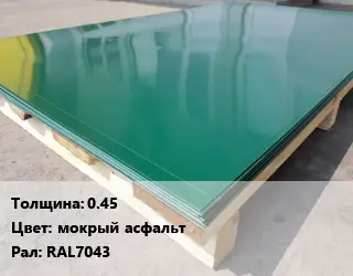 Лист с полимерным покрытием 0.45 мокрый асфальт RAL7043